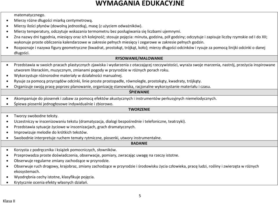 Zna nazwy dni tygodnia, miesięcy oraz ich kolejnośd; stosuje pojęcia: minuta, godzina, pół godziny; odczytuje i zapisuje liczby rzymskie od I do XII; wykonuje proste obliczenia kalendarzowe w