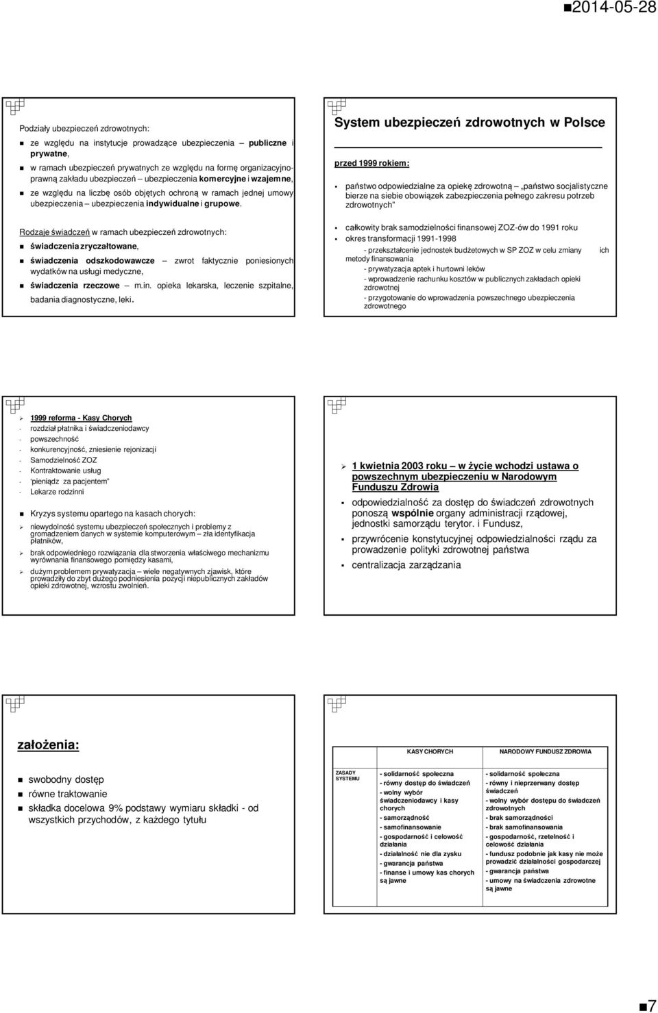 Rodzaje wiadcze w ramach ubezpiecze zdrowotnych: wiadczeniazrycza towane, wiadczenia odszkodowawcze zwrot faktycznie poniesionych wydatków na us ugi medyczne, wiadczenia rzeczowe m.in.