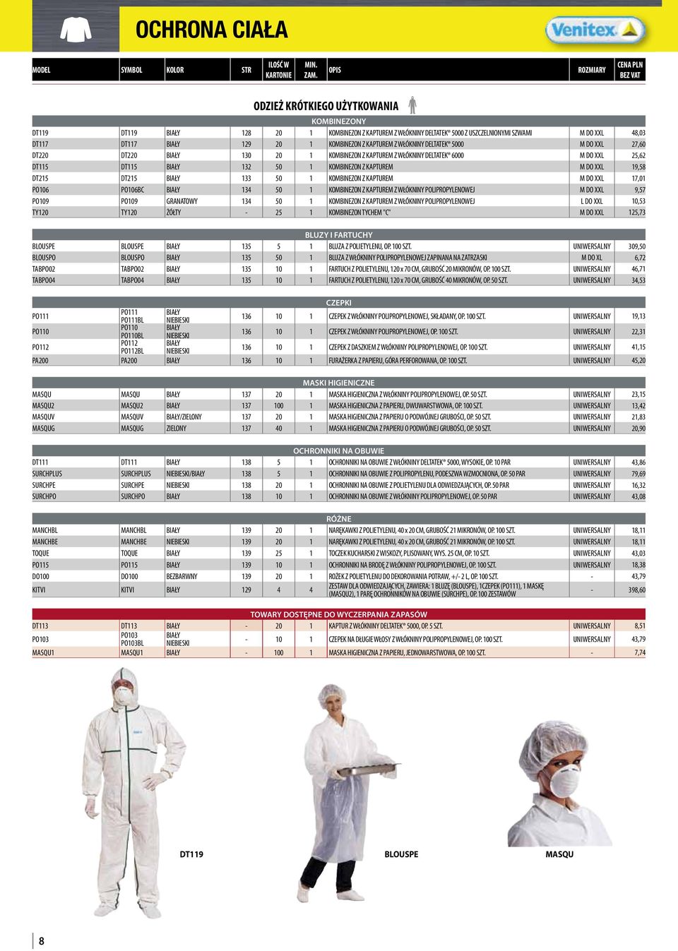 DT215 133 50 1 KOMBINEZON Z KAPTUREM M DO XXL 17,01 PO106 PO106BC 134 50 1 KOMBINEZON Z KAPTUREM Z WŁÓKNINY POLIPROPYLENOWEJ M DO XXL 9,57 PO109 PO109 134 50 1 KOMBINEZON Z KAPTUREM Z WŁÓKNINY