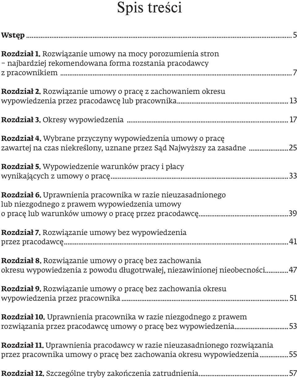 Wybrane przyczyny wypowiedzenia umowy o pracę zawartej na czas niekreślony, uznane przez Sąd Najwyższy za zasadne...25 Rozdział 5. Wypowiedzenie warunków pracy i płacy wynikających z umowy o pracę.