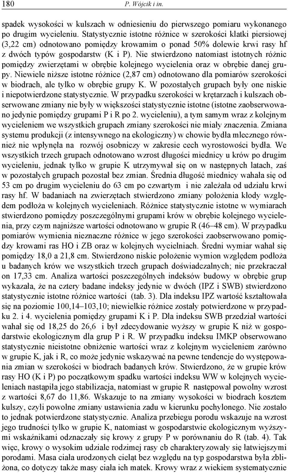 Nie stwierdzono natomiast istotnych różnic pomiędzy zwierzętami w obrębie kolejnego wycielenia oraz w obrębie danej grupy.