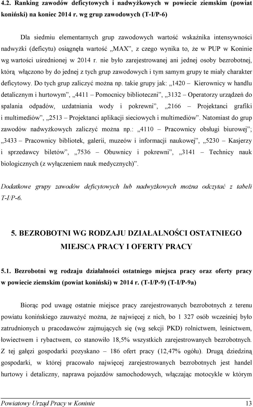 uśrednionej w 2014 r. nie było zarejestrowanej ani jednej osoby bezrobotnej, tórą włączono by do jednej z tych grup zawodowych i tym samym grupy te miały charater deficytowy.