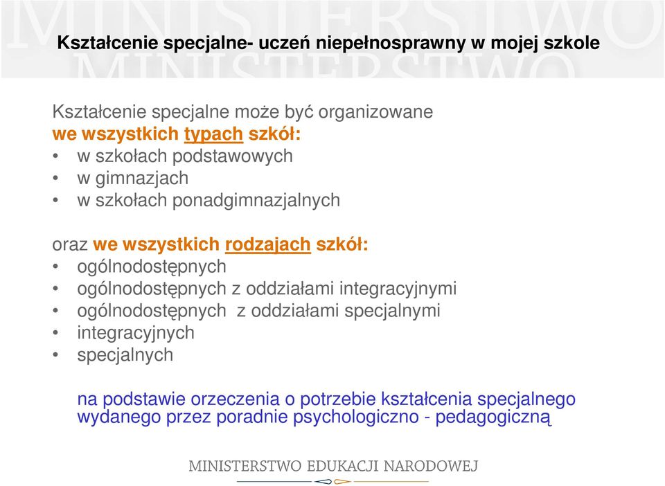 ogólnodostępnych ogólnodostępnych z oddziałami integracyjnymi ogólnodostępnych z oddziałami specjalnymi integracyjnych