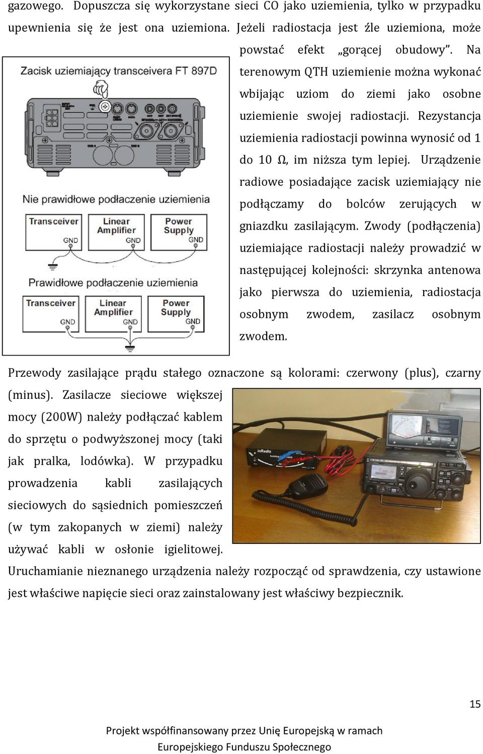 Urządzenie radiowe posiadające zacisk uziemiający nie podłączamy do bolców zerujących w gniazdku zasilającym.