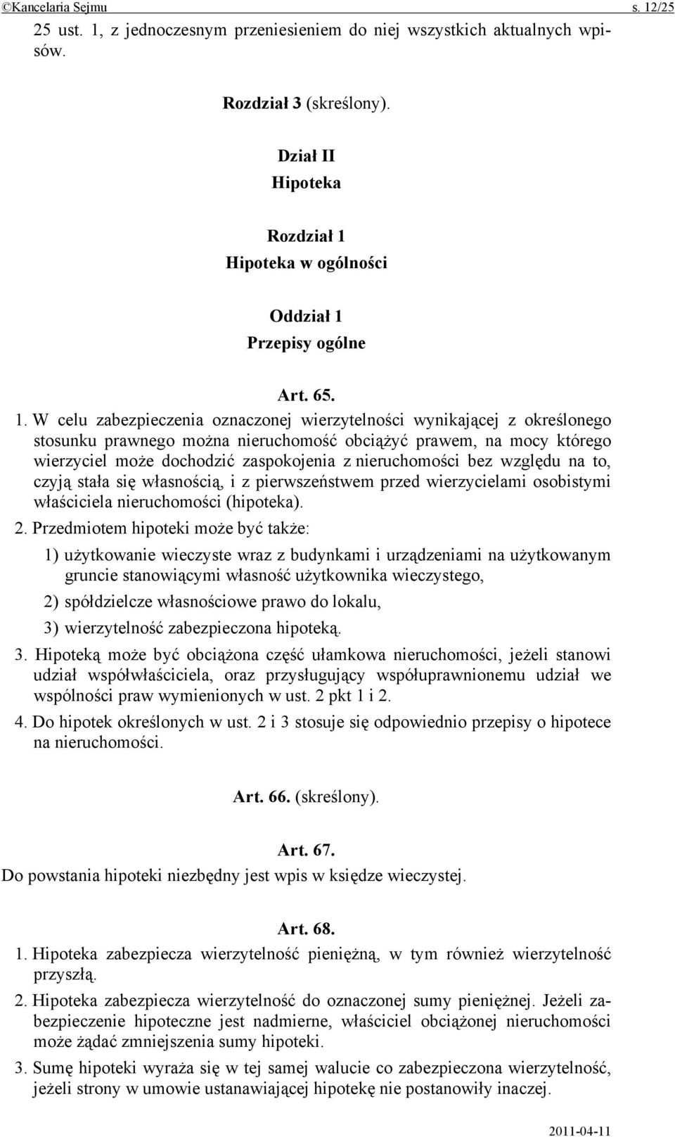 Hipoteka w ogólności Oddział 1 