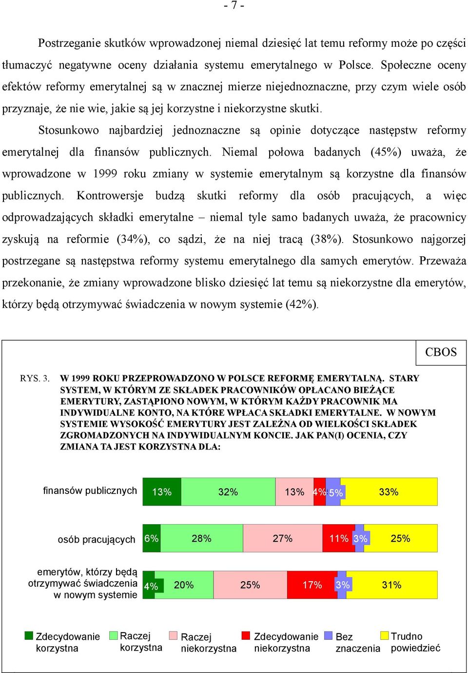 Stosunkowo najbardziej jednoznaczne są opinie dotyczące następstw reformy emerytalnej dla finansów publicznych.