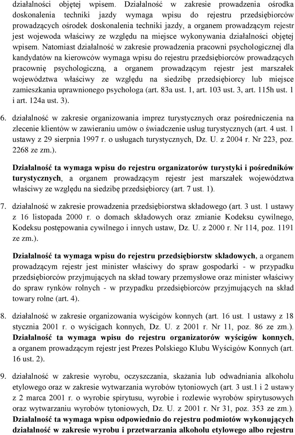 wojewoda właściwy ze względu na miejsce wykonywania  Natomiast działalność w zakresie prowadzenia pracowni psychologicznej dla kandydatów na kierowców wymaga wpisu do rejestru przedsiębiorców