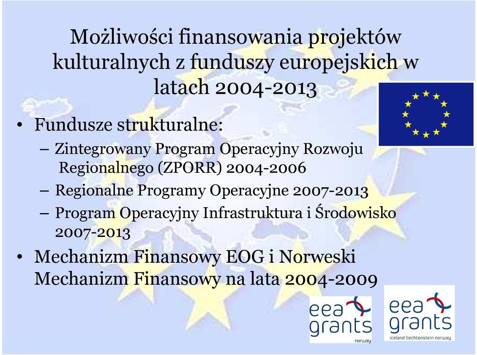 2004-20062006 Regionalne Programy Operacyjne 2007-20132013 Program Operacyjny Infrastruktura