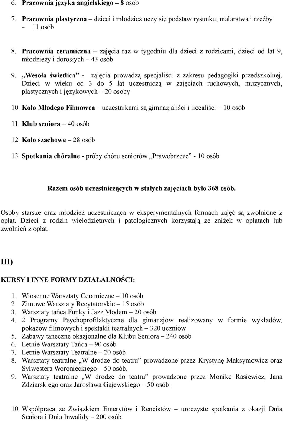 Wesoła świetlica - zajęcia prowadzą specjaliści z zakresu pedagogiki przedszkolnej. Dzieci w wieku od 3 do 5 lat uczestniczą w zajęciach ruchowych, muzycznych, plastycznych i językowych 20 osoby 10.