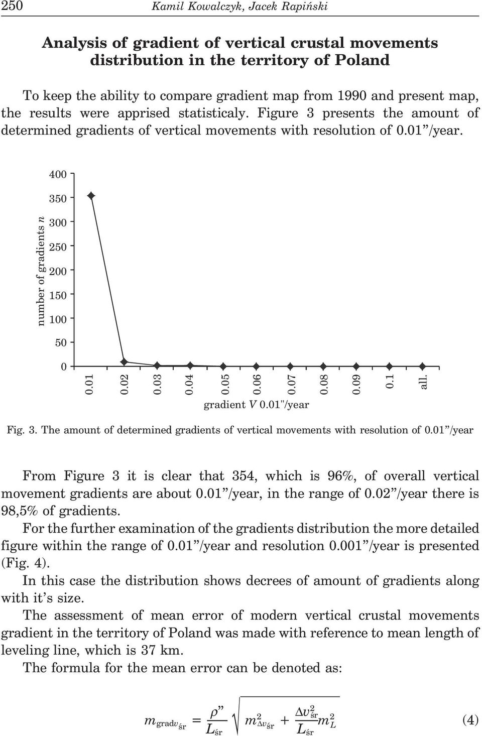 . The amount of determined gradients of vertical movements with resolution of. /year From Figure it is clear that, which is %, of overall vertical movement gradients are about. /year, in the range of.