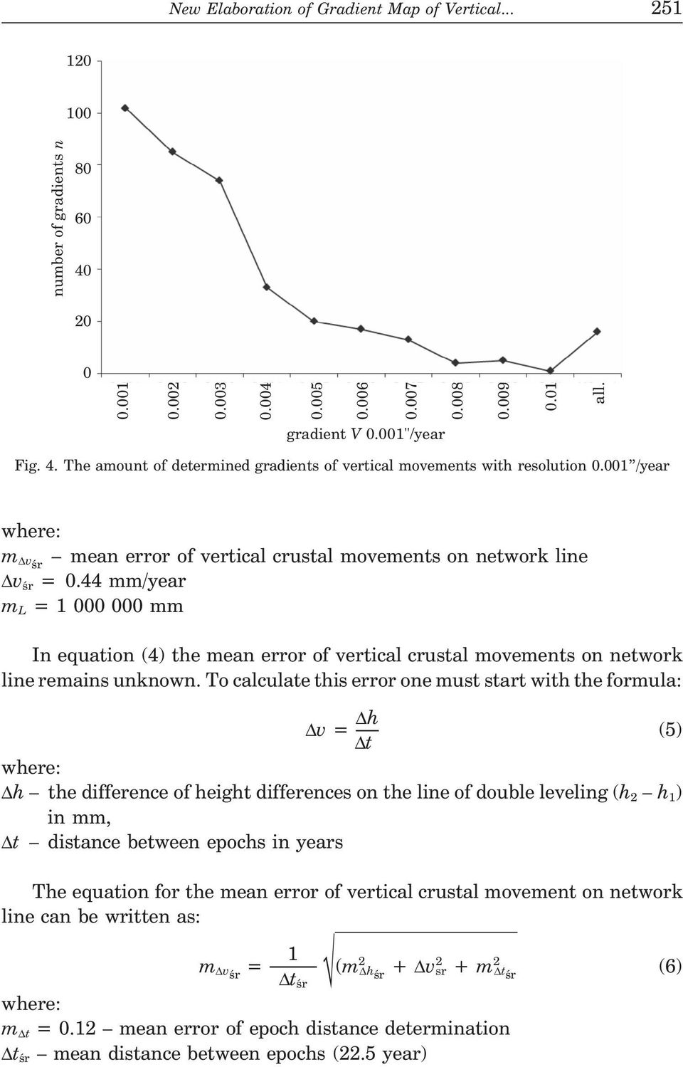 To calculate this error one must start with the formula: v = h () t where: h the difference of height differences on the line of double leveling (h h ) in mm, t distance between epochs in years The