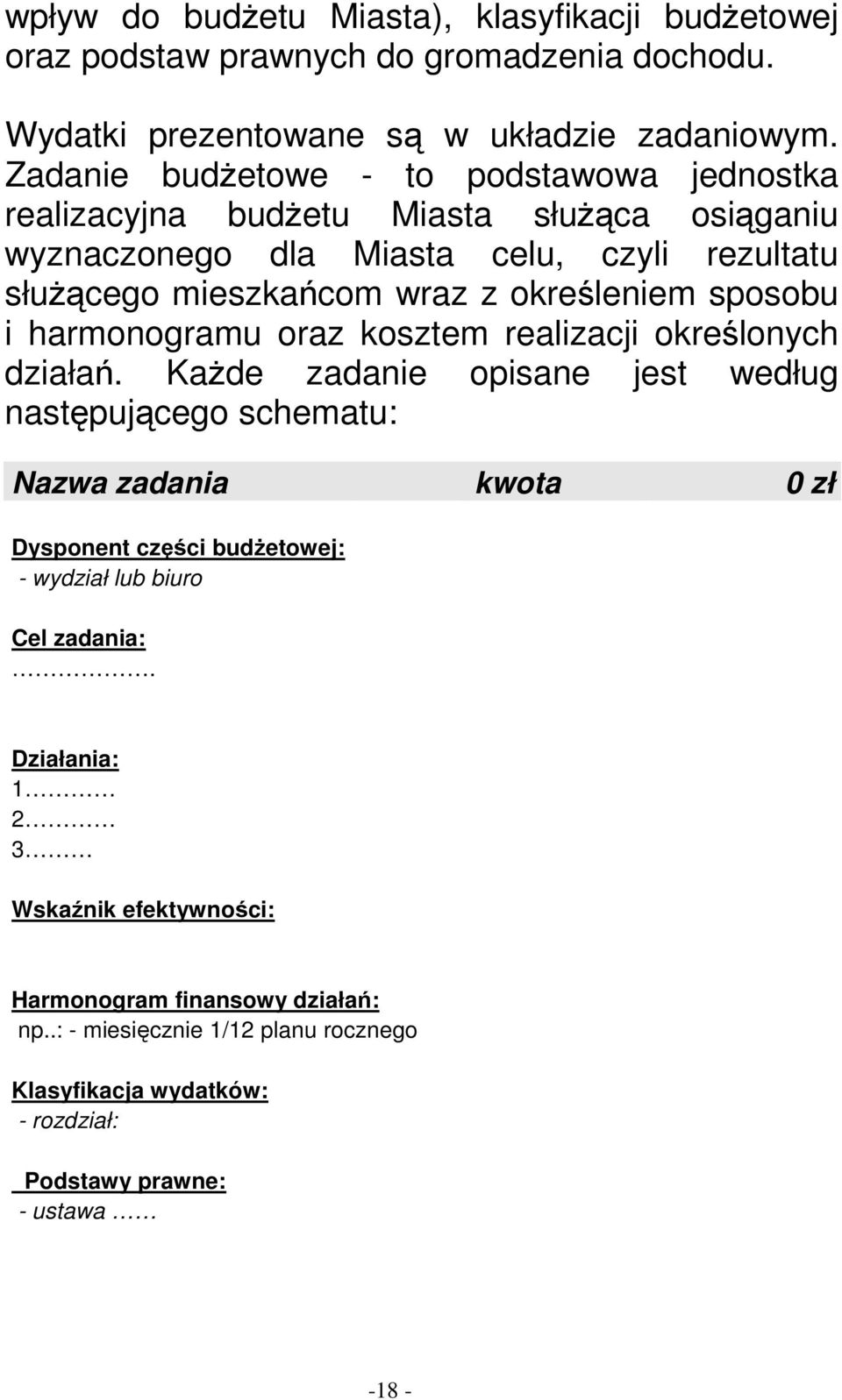 sposobu i harmonogramu oraz kosztem realizacji określonych działań.