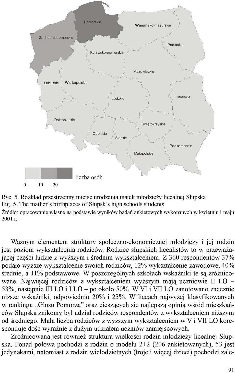 Z 360 respondentów 37% podało wyŝsze wykształcenie swoich rodziców, 12% wykształcenie zawodowe, 40% średnie, a 11% podstawowe. W poszczególnych szkołach wskaźniki te są zróŝnicowane.