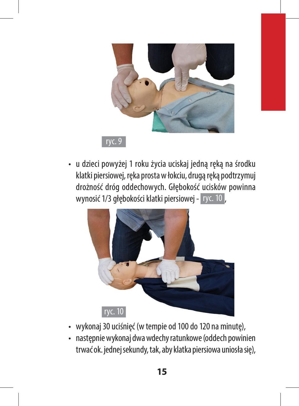 Głębokość ucisków powinna wynosić 1/3 głębokości klatki piersiowej - ryc. 10, ryc.