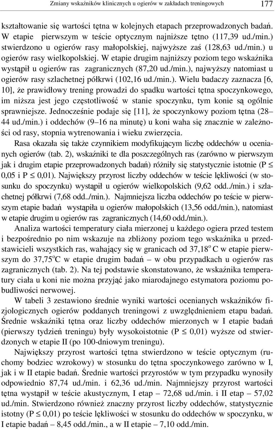 W etapie drugim najniszy poziom tego wskanika wystpił u ogierów ras zagranicznych (87,20 ud./min.),