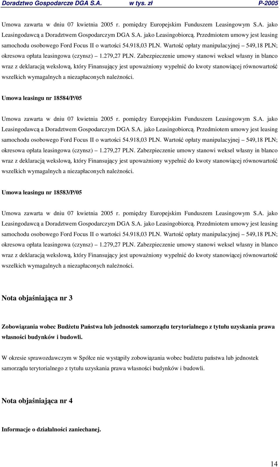 Zabezpieczenie umowy stanowi weksel własny in blanco wraz z deklaracj wekslow, który Finansujcy jest upowaniony wypełni do kwoty stanowicej równowarto wszelkich wymagalnych a niezapłaconych nalenoci.