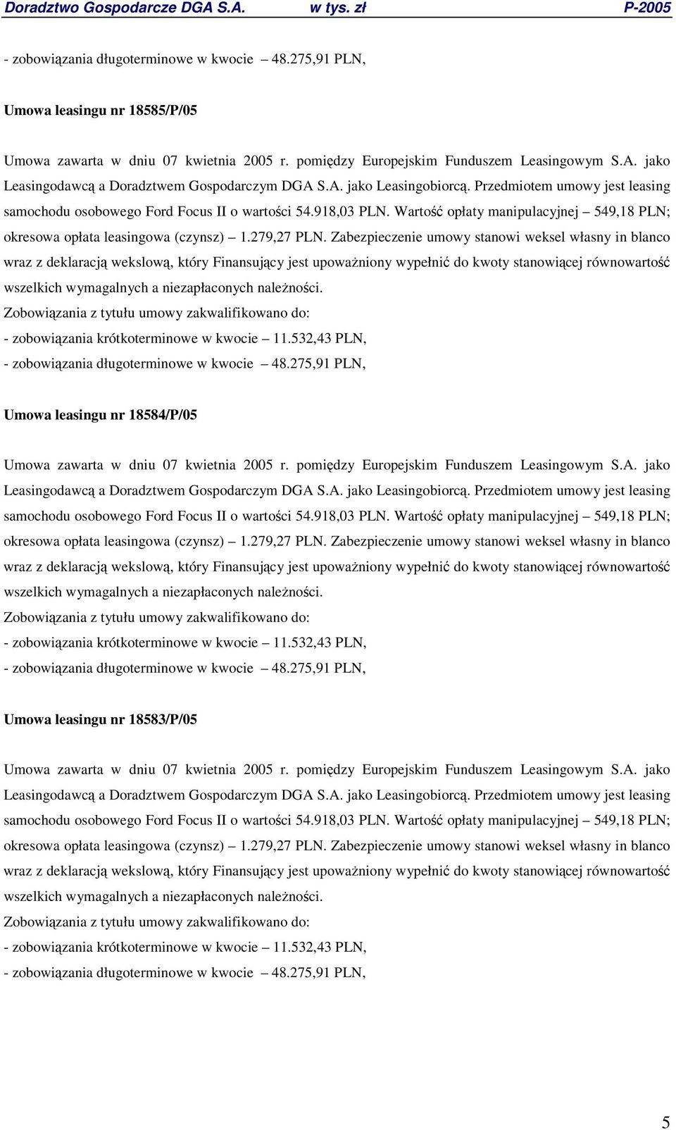 Warto opłaty manipulacyjnej 549,18 PLN; okresowa opłata leasingowa (czynsz) 1.279,27 PLN.