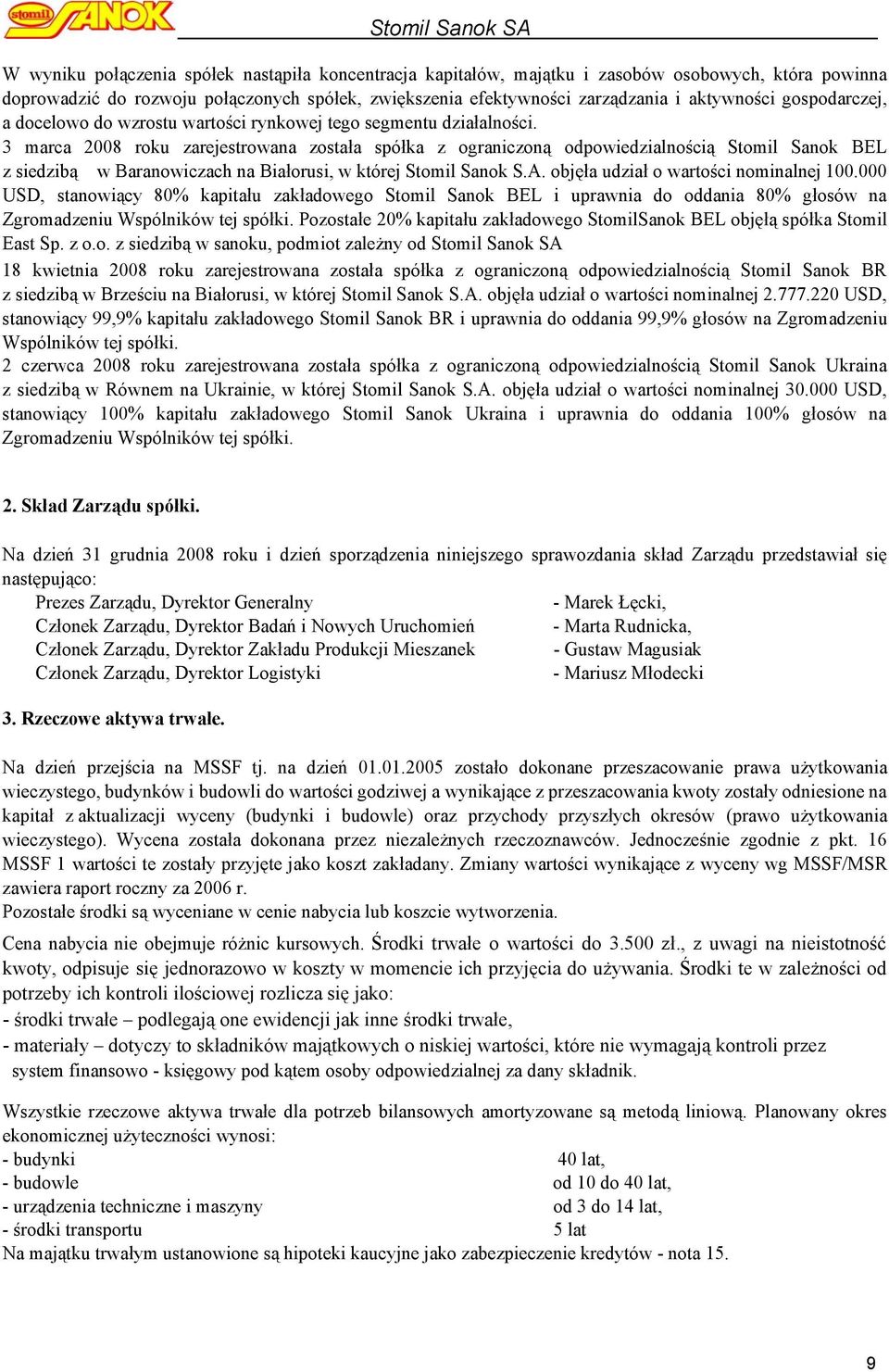 3 marca 2008 roku zarejestrowana została spółka z ograniczoną odpowiedzialnością Stomil Sanok BEL z siedzibą w Baranowiczach na Białorusi, w której Stomil Sanok S.A.