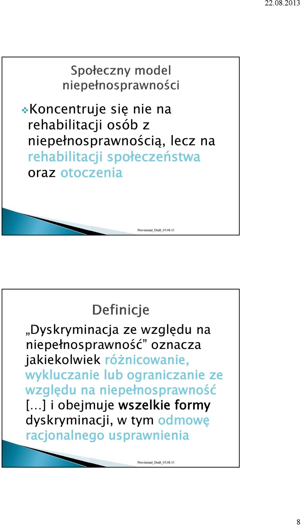 niepełnosprawność oznacza jakiekolwiek różnicowanie, wykluczanie lub ograniczanie ze