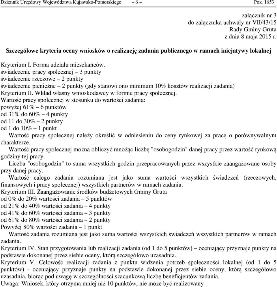 świadczenie pracy społecznej 3 punkty świadczenie rzeczowe 2 punkty świadczenie pieniężne 2 punkty (gdy stanowi ono minimum 10% kosztów realizacji zadania) Kryterium II.