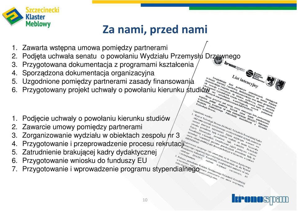 Przygotowany projekt uchwały o powołaniu kierunku studiów 1. Podjęcie uchwały o powołaniu kierunku studiów 2. Zawarcie umowy pomiędzy partnerami 3.