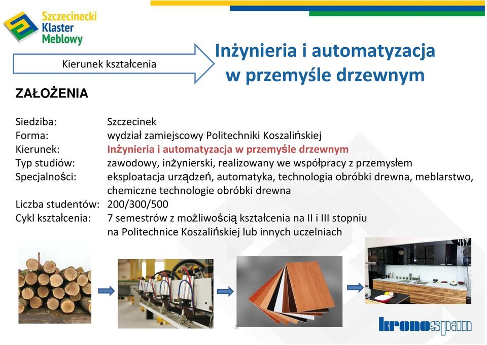 we współpracy z przemysłem eksploatacja urządzeń, automatyka, technologia obróbki drewna, meblarstwo, chemiczne technologie obróbki drewna