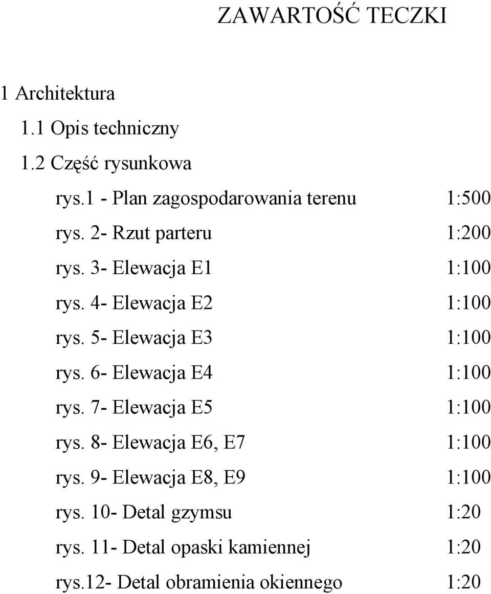 4- Elewacja E2 1:100 rys. 5- Elewacja E3 1:100 rys. 6- Elewacja E4 1:100 rys. 7- Elewacja E5 1:100 rys.