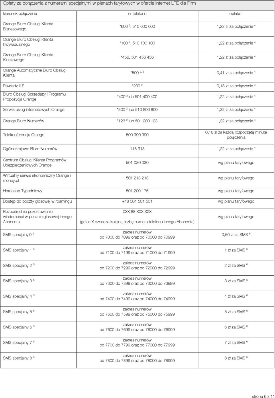 za połączenie 4 *500 2, 3 0,41 zł za połączenie 4 Powiedz ILE *200 2 0,18 zł za połączenie 4 Biuro Obsługi Sprzedaży i Programu Propozycja Orange *400 2 lub 501 400 400 1,22 zł za połączenie 4 Serwis