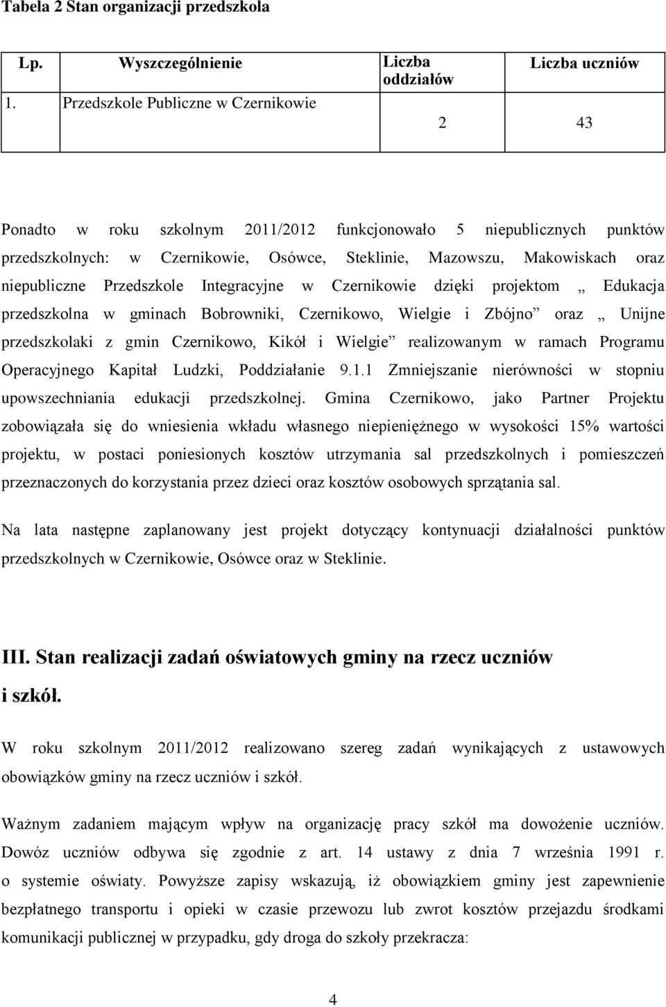 niepubliczne Przedszkole Integracyjne w Czernikowie dzięki projektom Edukacja przedszkolna w gminach Bobrowniki, Czernikowo, Wielgie i Zbójno oraz Unijne przedszkolaki z gmin Czernikowo, Kikół i