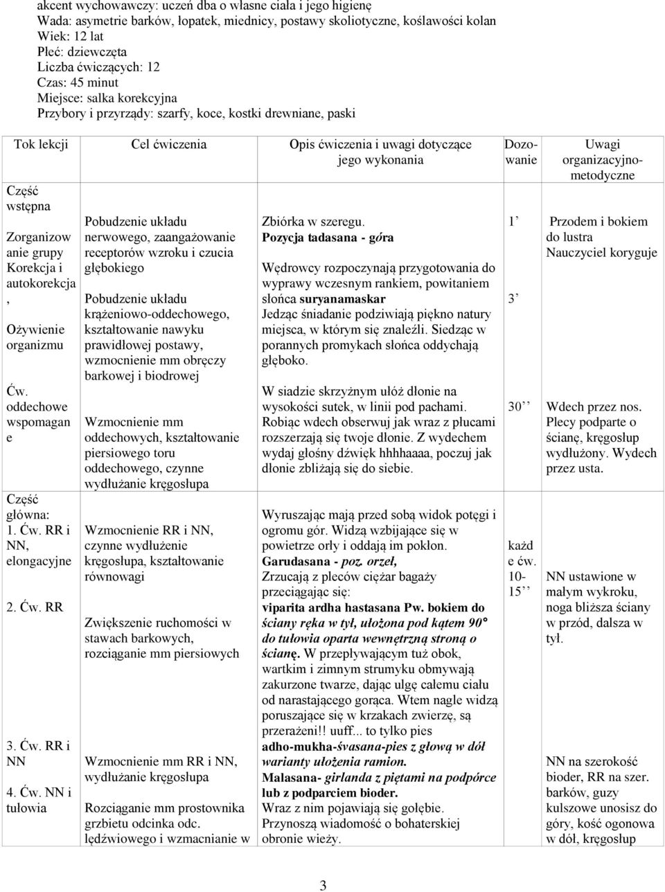 grupy Korekcja i autokorekcja, Ożywienie organizmu Ćw.