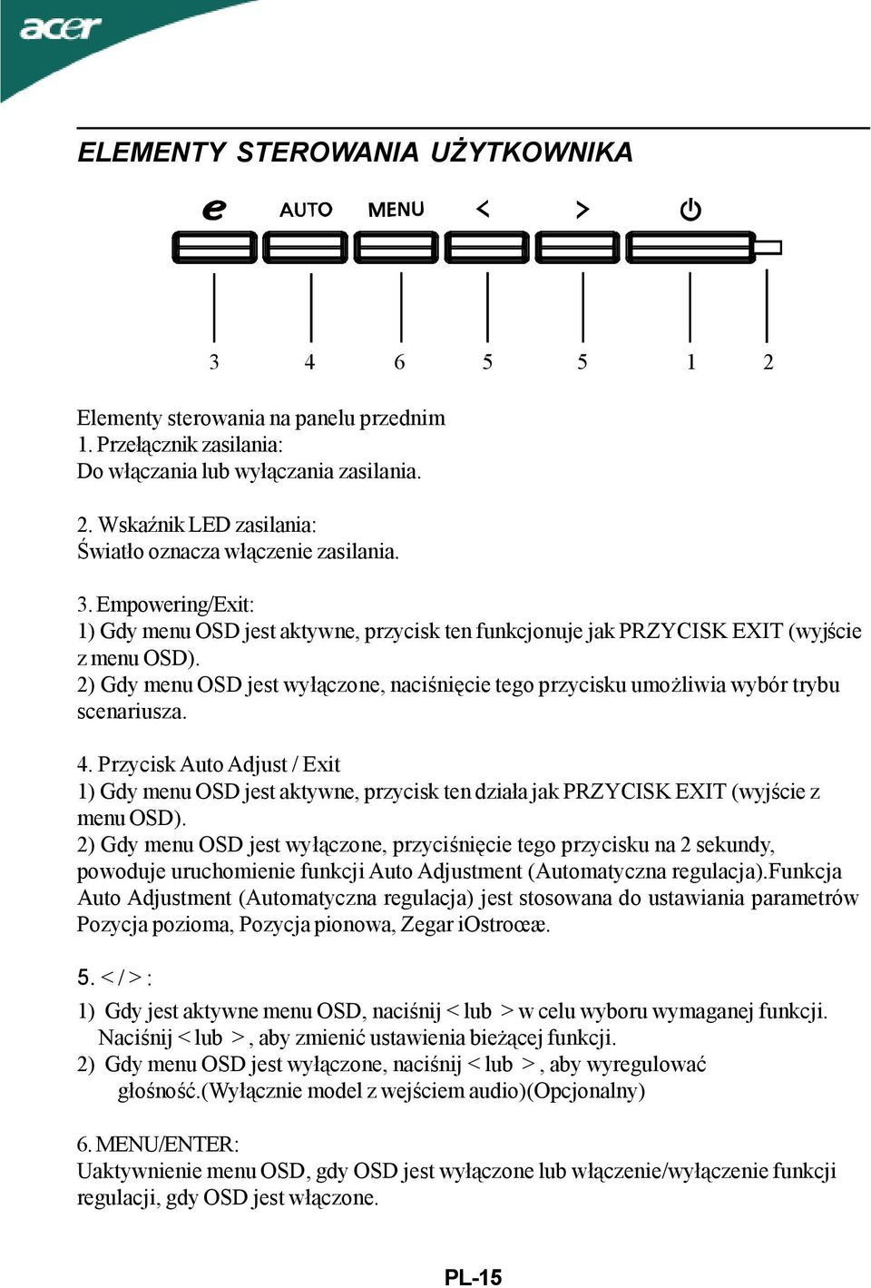 2) Gdy menu OSD jest wyłączone, naciśnięcie tego przycisku umożliwia wybór trybu scenariusza. 4.