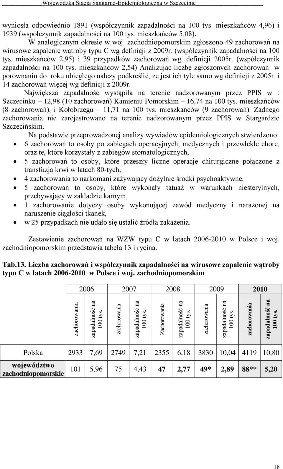 (współczynnik zapadalności na 100 tys. mieszkańców 2,54) Analizując liczbę zgłoszonych w porównaniu do roku ubiegłego należy podkreślić, że jest ich tyle samo wg definicji z 2005r.