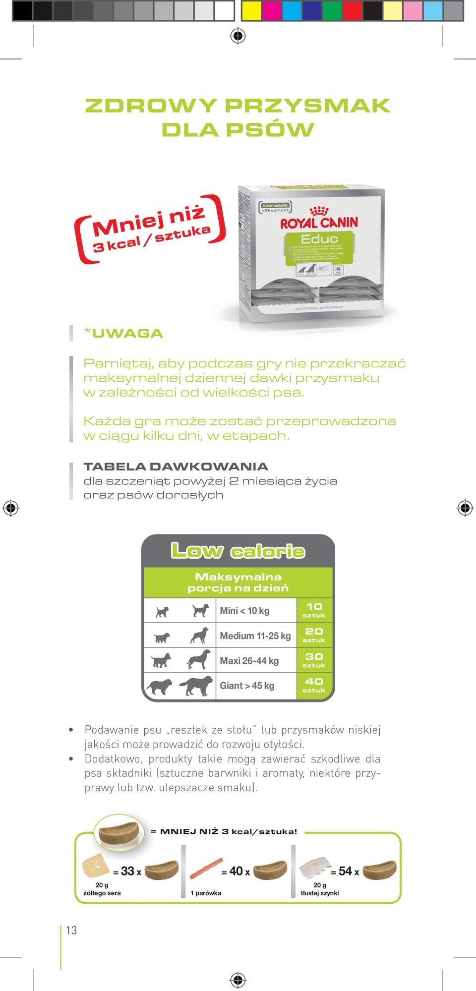 TABELA DAWKOWANIA dla szczeniąt powyżej 2 miesiąca życia oraz psów dorosłych Maksymalna porcja na dzień Mini < 10 kg Medium 11-25 kg Maxi 26-44 kg Giant > 45 kg 10 sztuk 20 sztuk 30