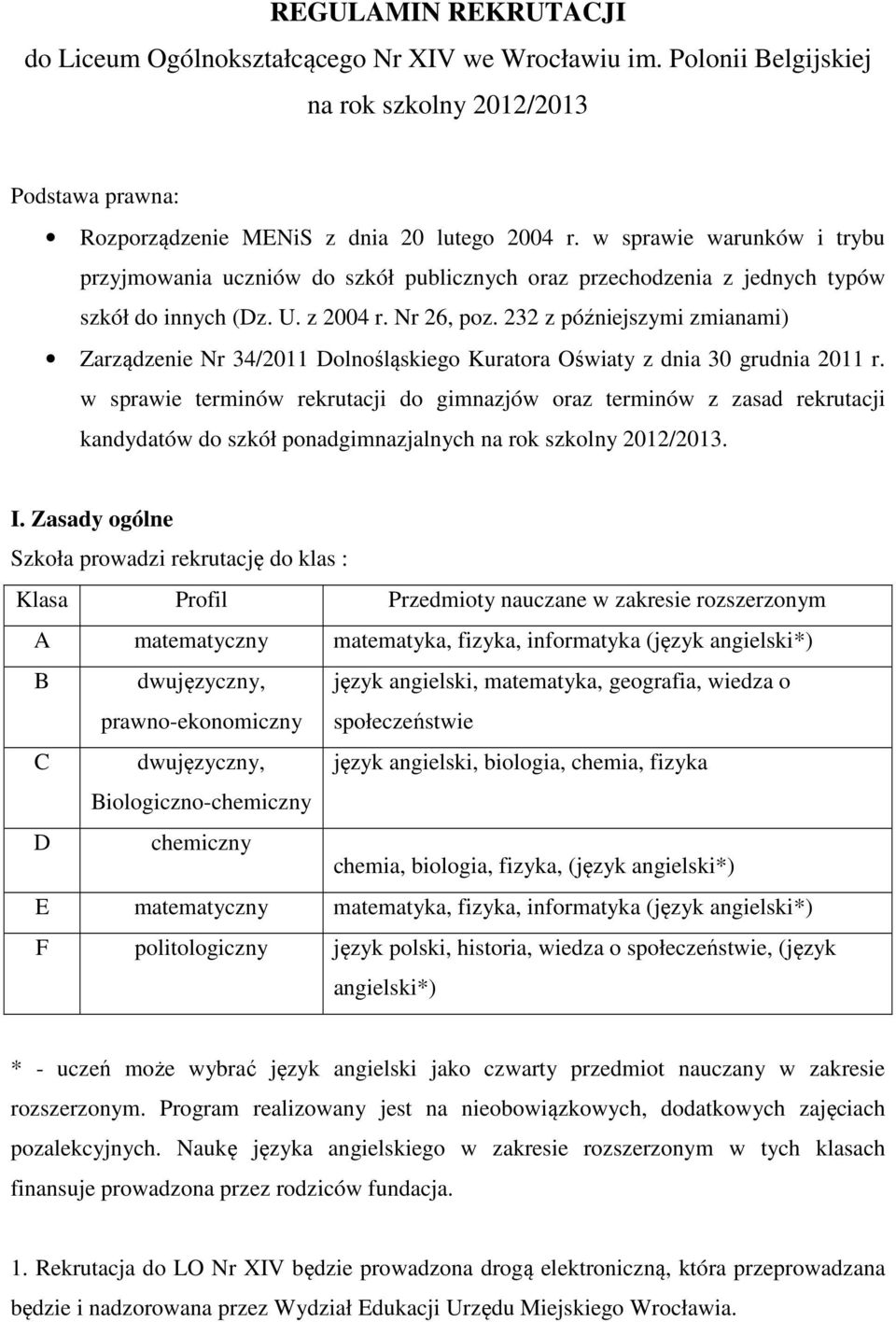 232 z późniejszymi zmianami) Zarządzenie Nr 34/2011 Dolnośląskiego Kuratora Oświaty z dnia 30 grudnia 2011 r.