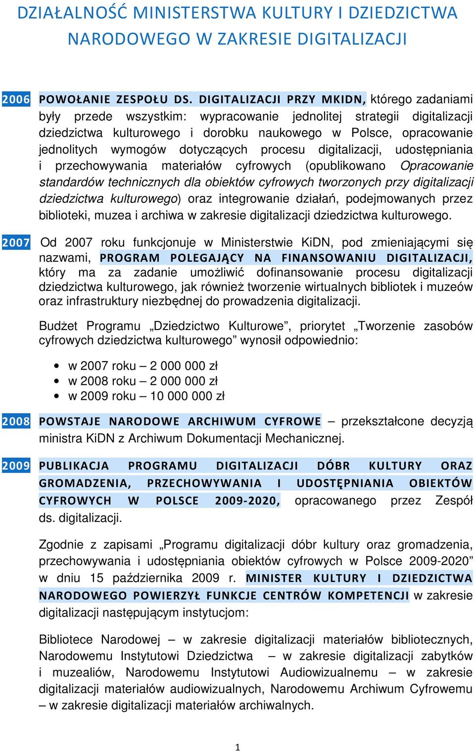 wymogów dotyczących procesu digitalizacji, udostępniania i przechowywania materiałów cyfrowych (opublikowano Opracowanie standardów technicznych dla obiektów cyfrowych tworzonych przy digitalizacji