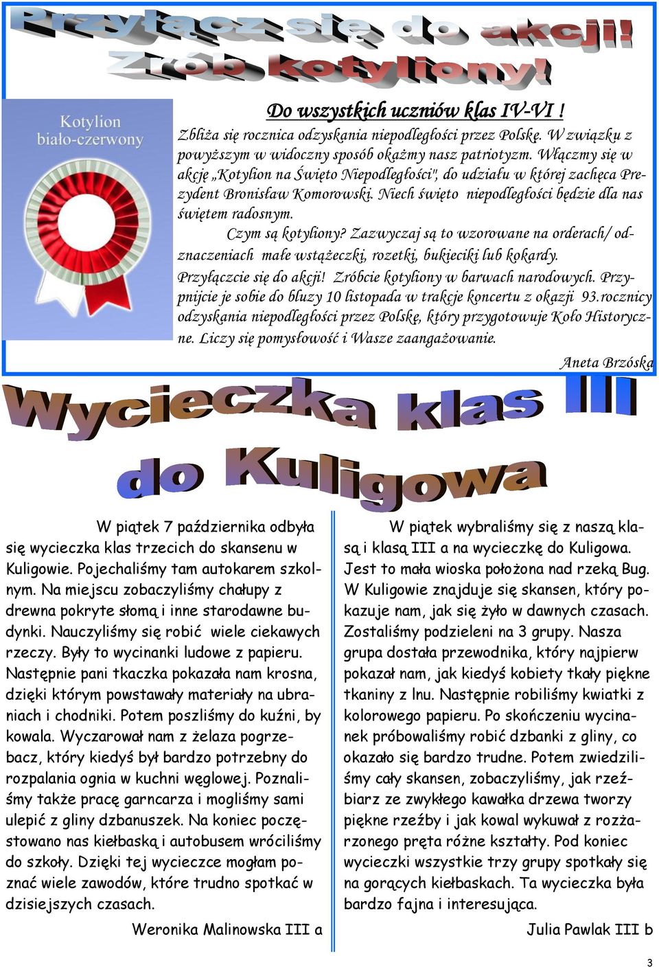 Zazwyczaj są to wzorowane na orderach/ odznaczeniach małe wstążeczki, rozetki, bukieciki lub kokardy. Przyłączcie się do akcji! Zróbcie kotyliony w barwach narodowych.