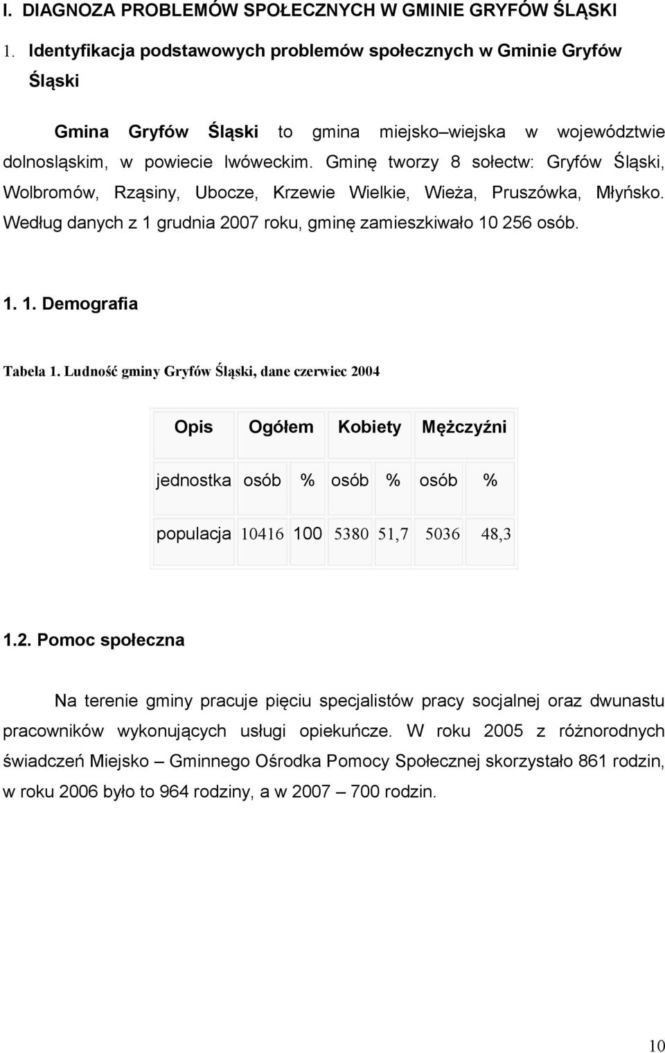 Gminę tworzy 8 sołectw: Gryfów Śląski, Wolbromów, Rząsiny, Ubocze, Krzewie Wielkie, Wieża, Pruszówka, Młyńsko. Według danych z 1 grudnia 2007 roku, gminę zamieszkiwało 10 256 osób. 1. 1. Demografia Tabela 1.