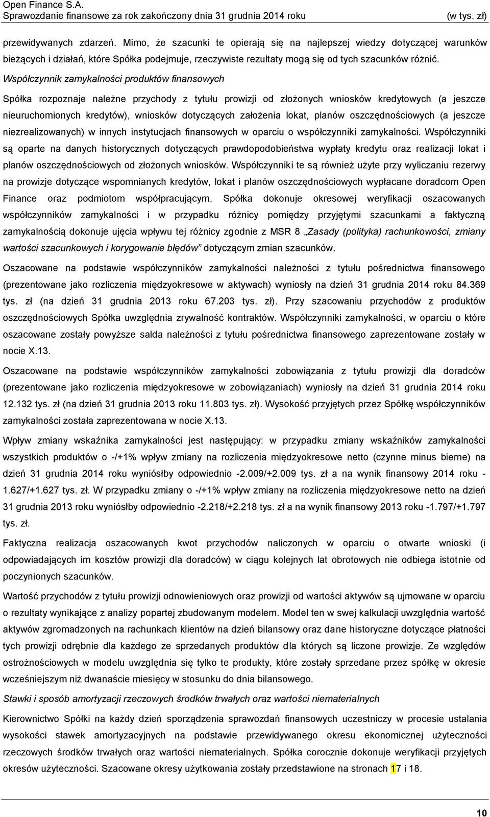 założenia lokat, planów oszczędnościowych (a jeszcze niezrealizowanych) w innych instytucjach finansowych w oparciu o współczynniki zamykalności.