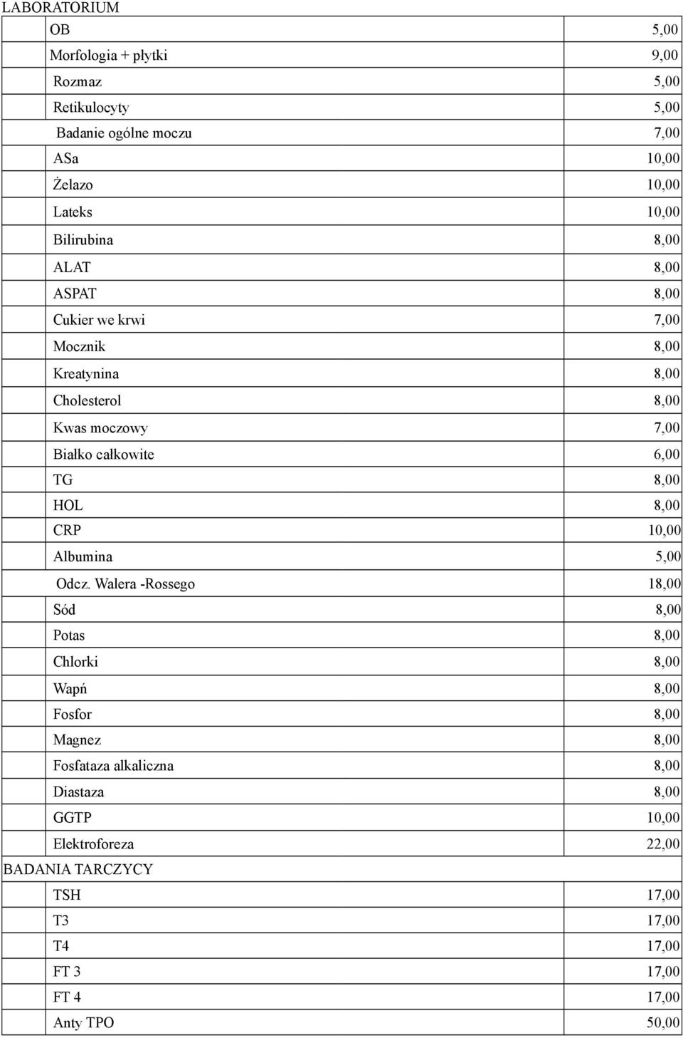 TG 8,00 HOL 8,00 CRP 10,00 Albumina 5,00 Odcz.