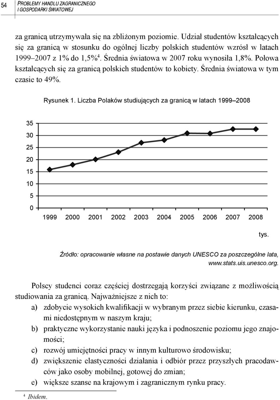 Połowa kształcących się za granicą polskich studentów to kobiety. Średnia światowa w tym czasie to 49%. Rysunek 1.