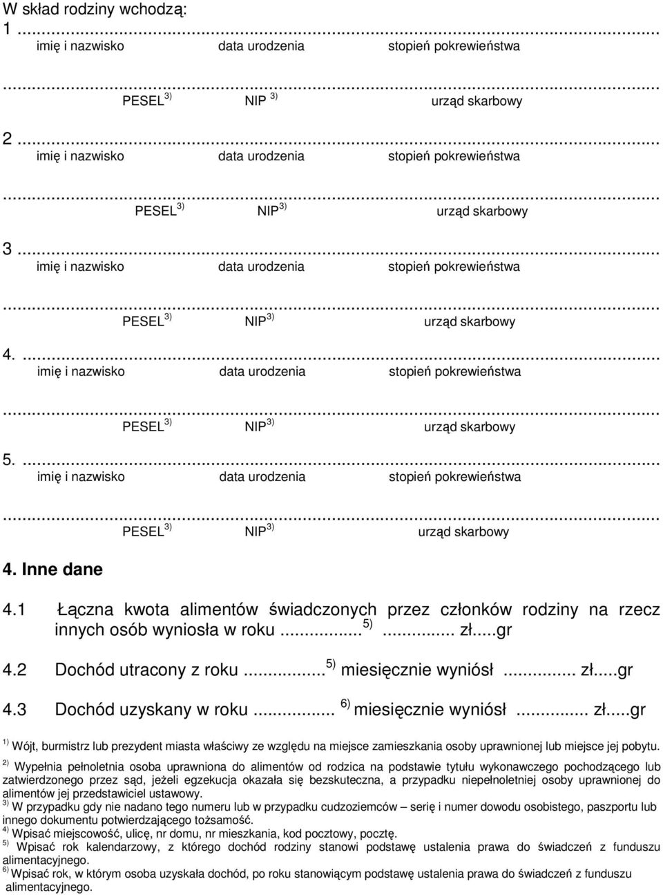 ... imię i nazwisko data urodzenia stopień pokrewieństwa... PESEL 3) NIP 3) urząd skarbowy 4. Inne dane 4.