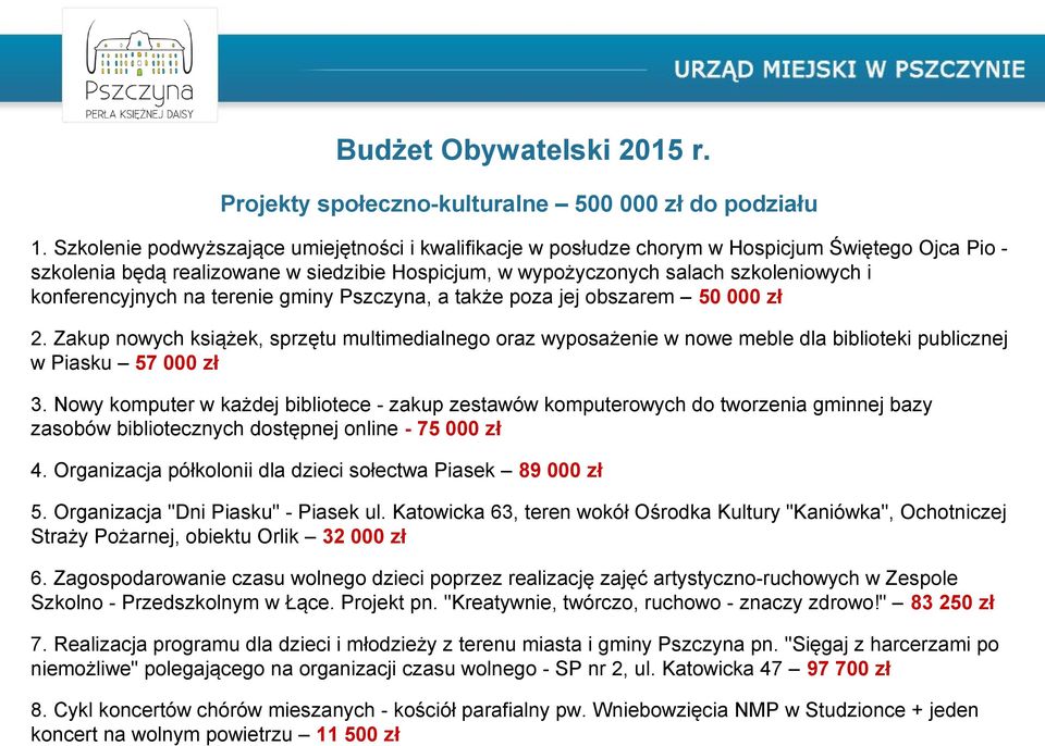 konferencyjnych na terenie gminy Pszczyna, a także poza jej obszarem 50 000 zł 2.