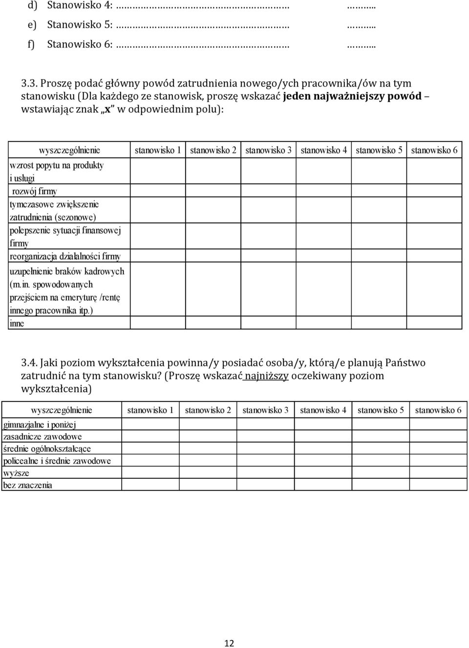 wyszczególnienie stanowisko 1 stanowisko 2 stanowisko 3 stanowisko 4 stanowisko 5 stanowisko 6 wzrost popytu na produkty i usługi rozwój firmy tymczasowe zwiększenie zatrudnienia (sezonowe)