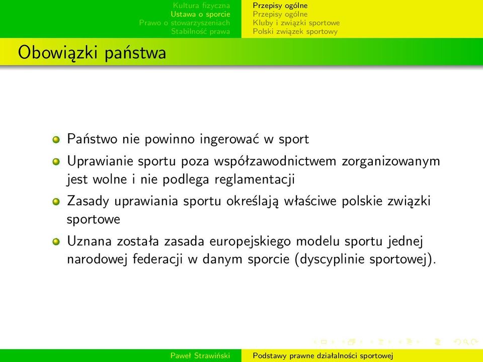 Zasady uprawiania sportu określają właściwe polskie związki sportowe Uznana została