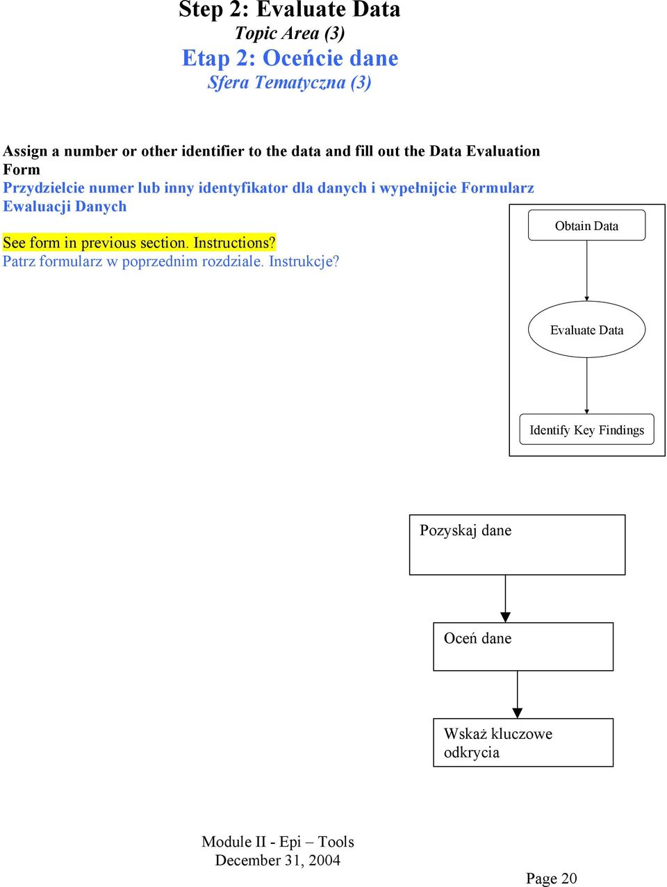 wypełnijcie Formularz Ewaluacji Danych See form in previous section. Instructions?