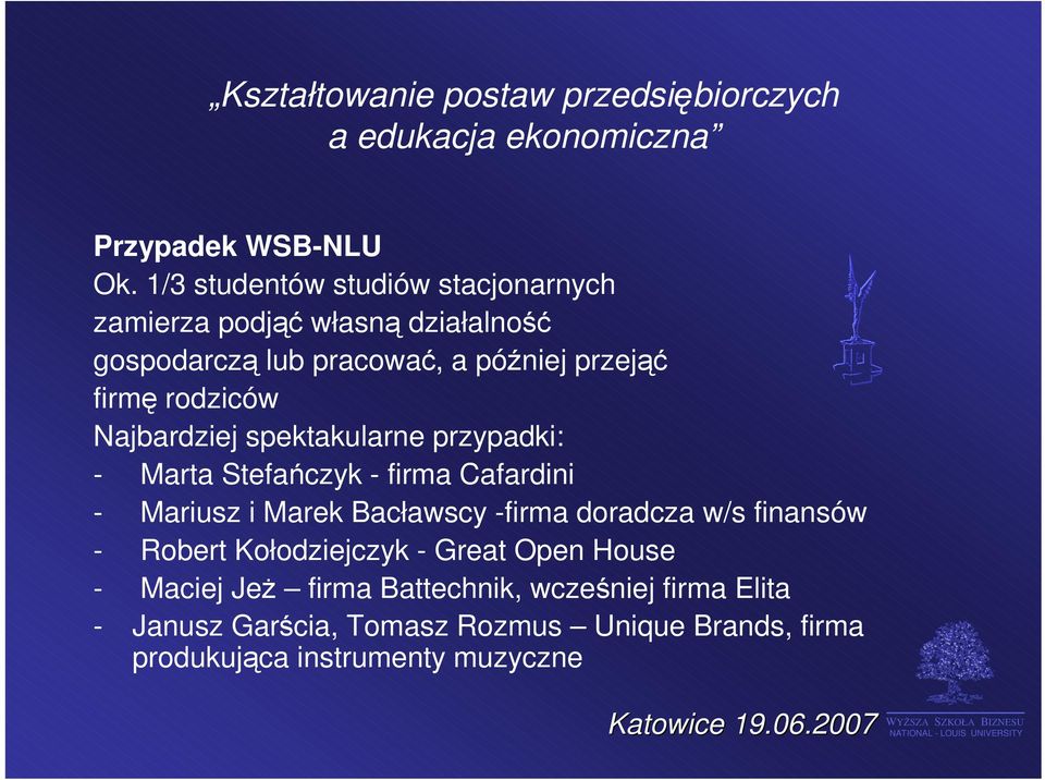 firmę rodziców Najbardziej spektakularne przypadki: - Marta Stefańczyk - firma Cafardini - Mariusz i Marek