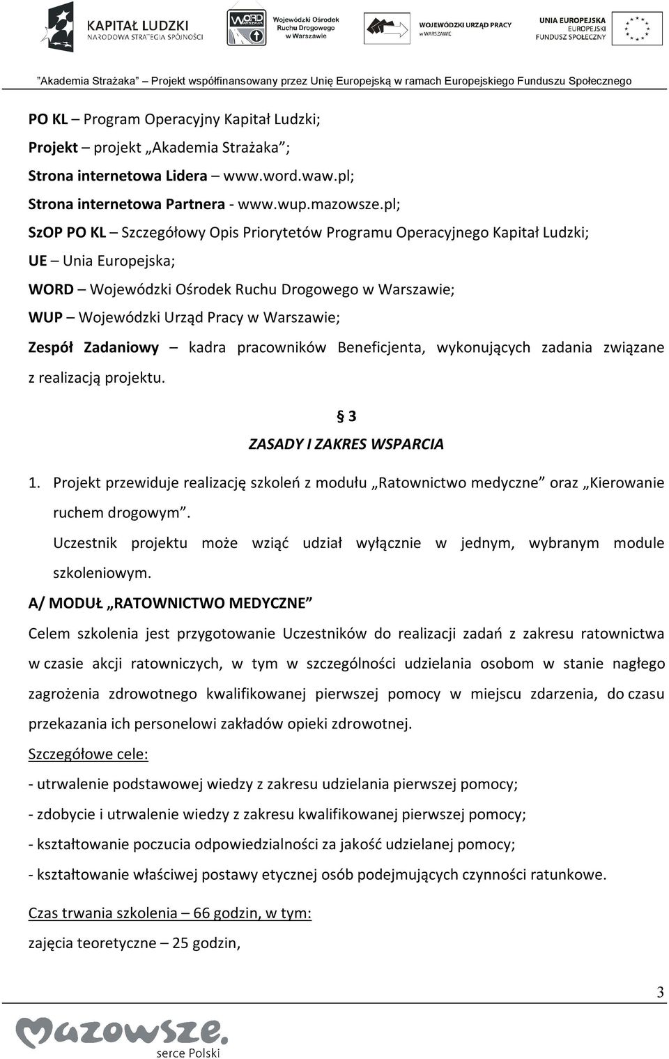 Zespół Zadaniowy kadra pracowników Beneficjenta, wykonujących zadania związane z realizacją projektu. 3 ZASADY I ZAKRES WSPARCIA 1.