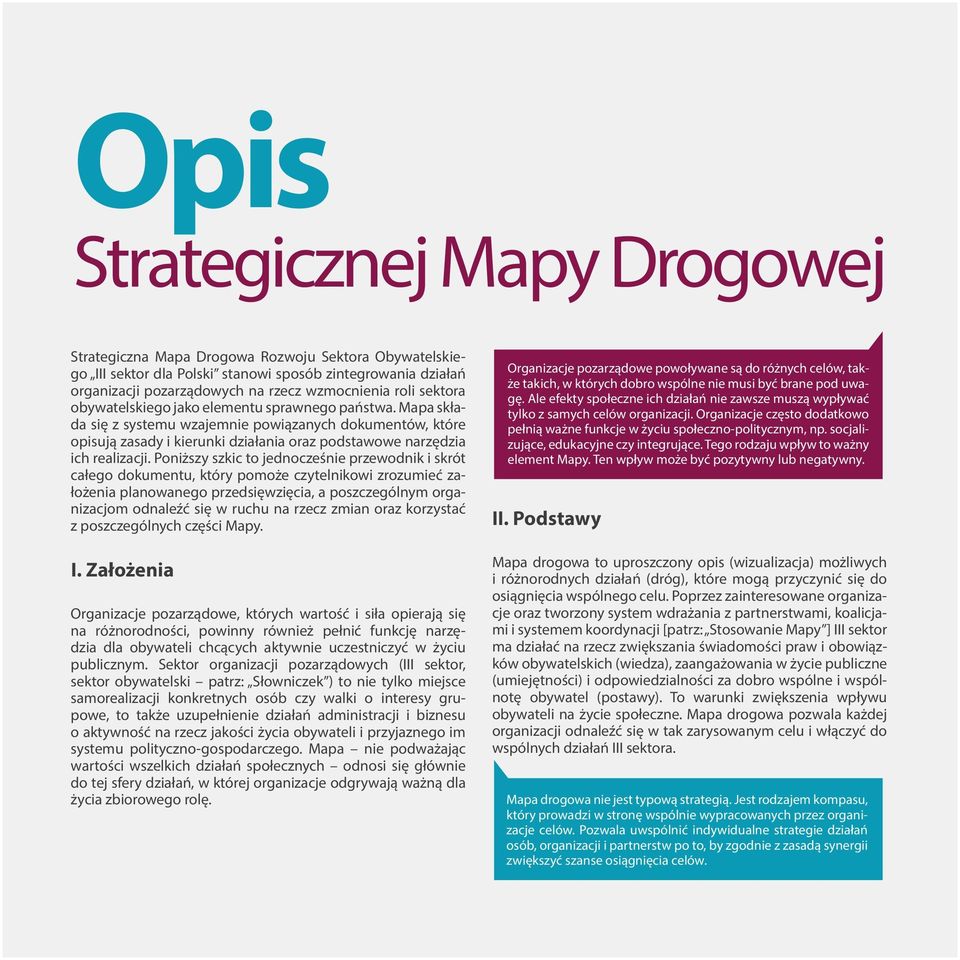 Mapa składa się z systemu wzajemnie powiązanych dokumentów, które opisują zasady i kierunki działania oraz podstawowe narzędzia ich realizacji.