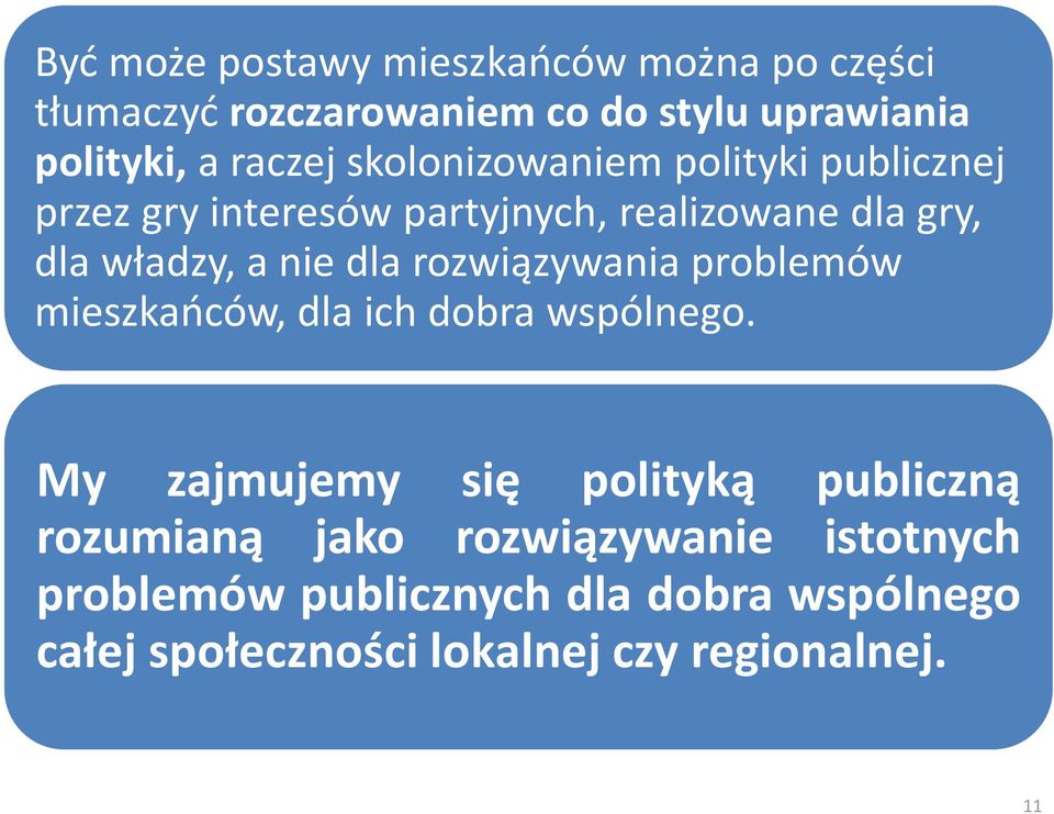 rozwiązywania problemów mieszkańców, dla ich dobra wspólnego.