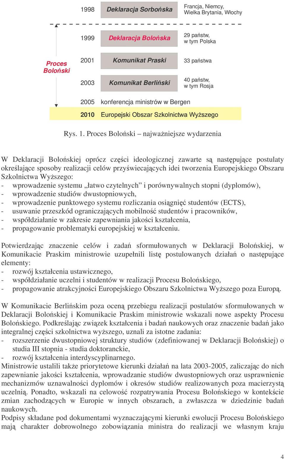 Proces Boloski najwaniejsze wydarzenia W Deklaracji Boloskiej oprócz czci ideologicznej zawarte s nastpujce postulaty okrelajce sposoby realizacji celów przywiecajcych idei tworzenia Europejskiego